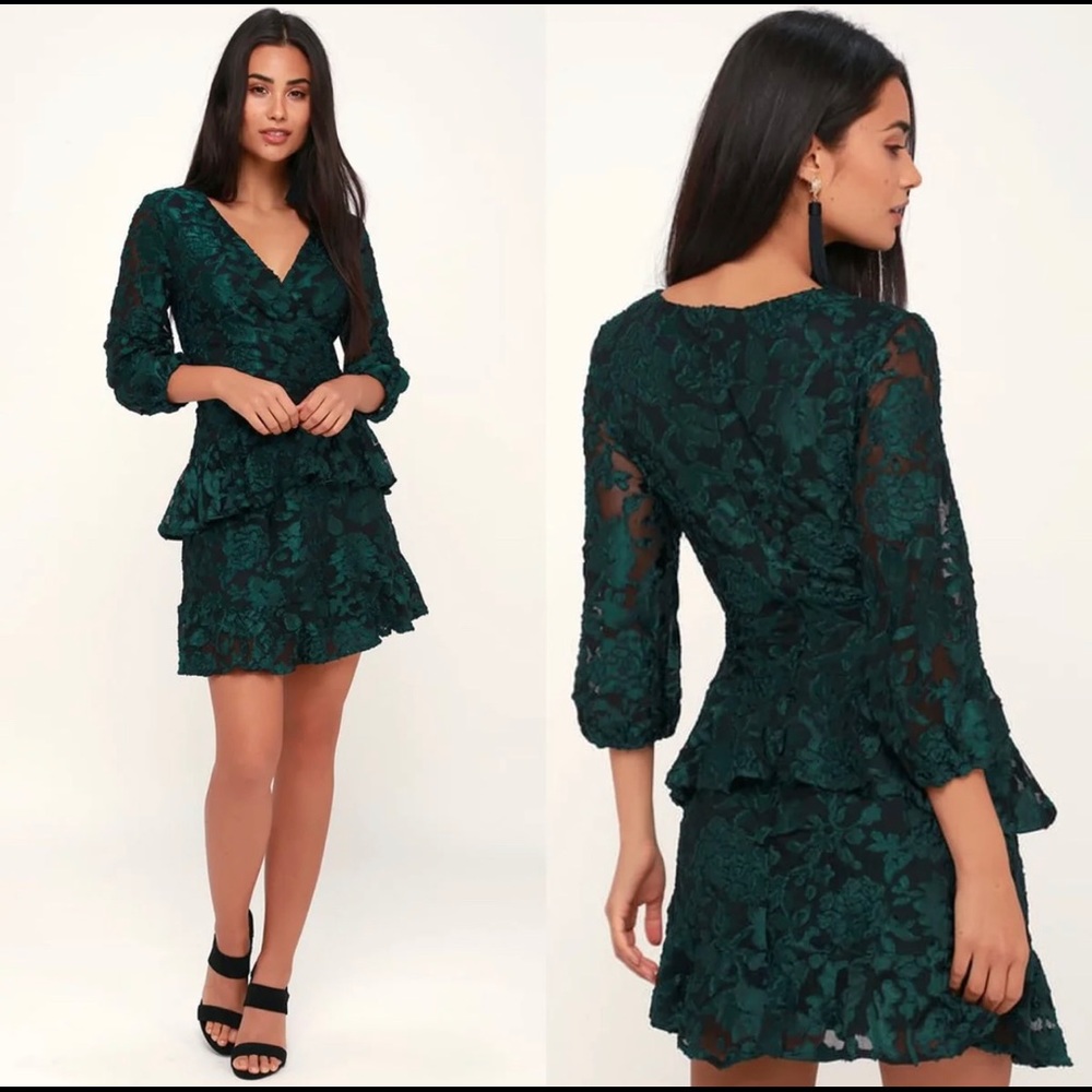 Lulu's New Journey Forest Green Burnout Dress